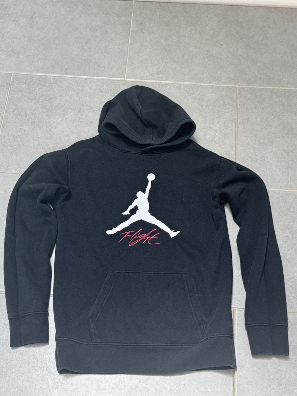 Jordan Black Hoodie with White Jumpman and Red Flight Script